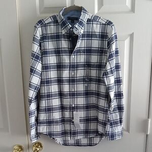 Tommy Hilfiger Navy and White Checkered Flannel Shirt